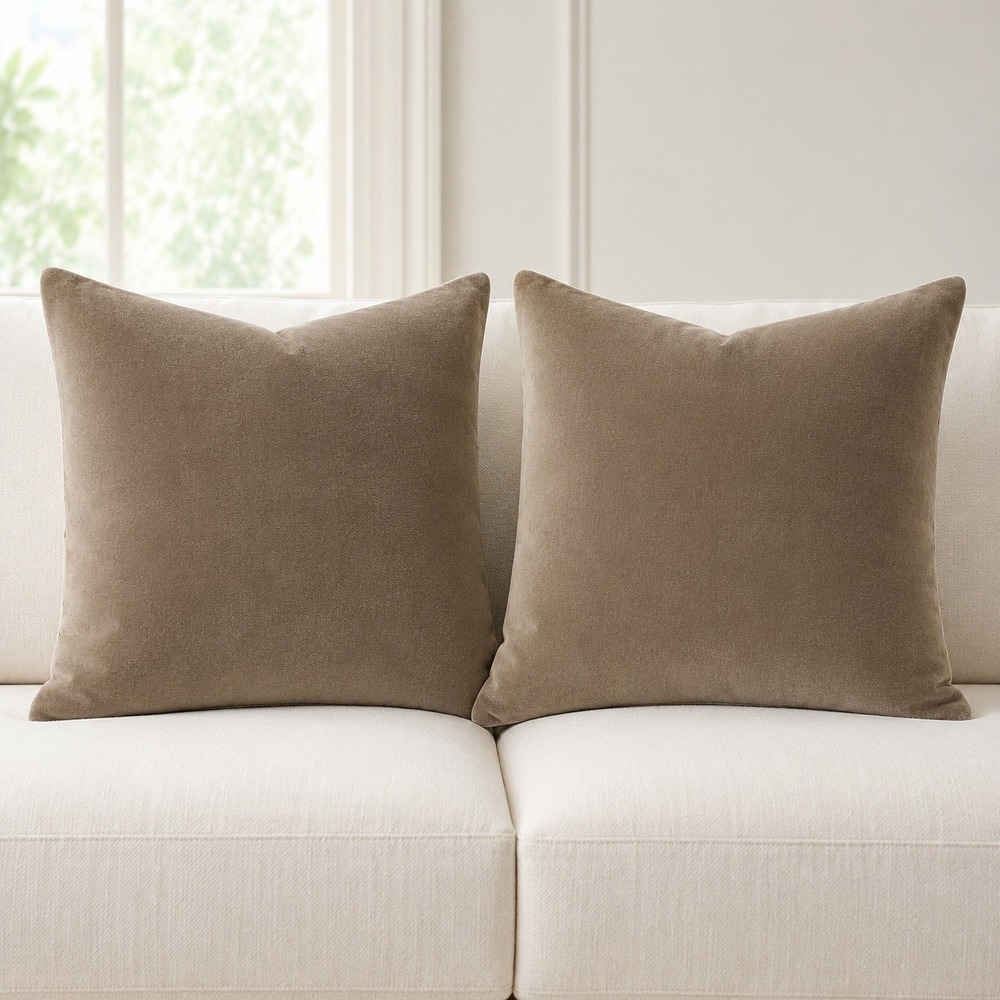 Pottery Barn Everywhere Velvet Pillow Covers 20x20 Taupe Set of 2 New
